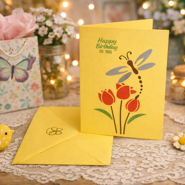 Dragonfly & Tulip Birthday Card