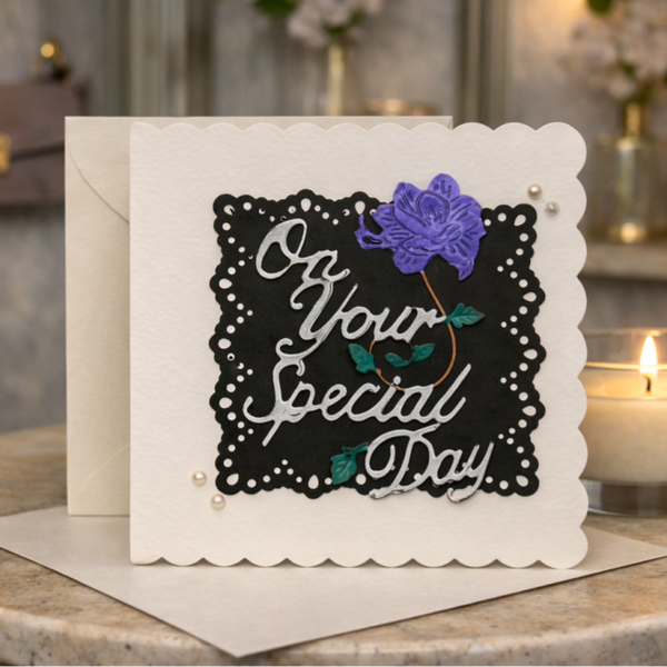 Handmade 5×5 Wedding Card – Cream & Lace Edition