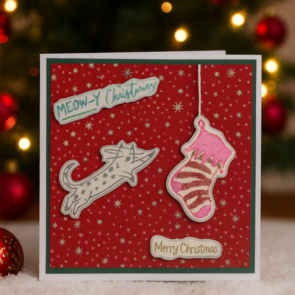 “MEOW-Y Christmas – Handmade Cat-Themed Holiday Card”New