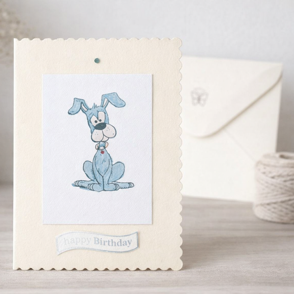 Handmade 5×7 Cream Scalloped Dog Birthday Card