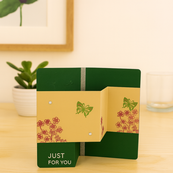 Handmade Nature Z‑Fold Card – “Just for You” (Silver Stamped)