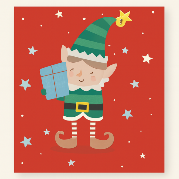 Cheerful Elf Christmas Card for Kids