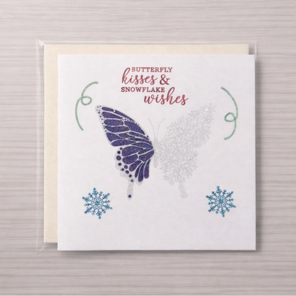 Butterfly Kisses & Snowflake Wishes — Handmade Christmas Card