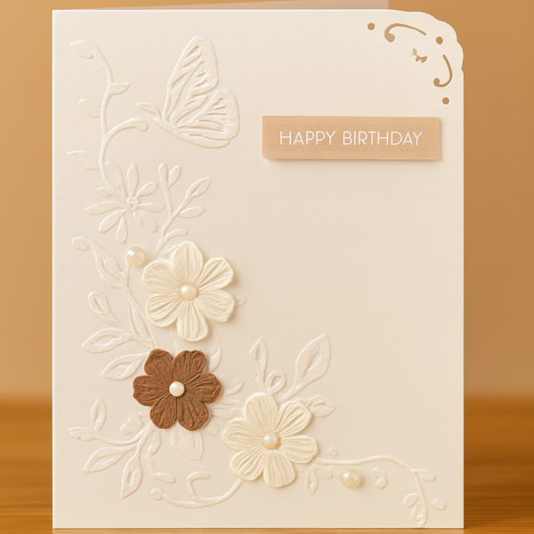 Embossed Floral & Birthday card.