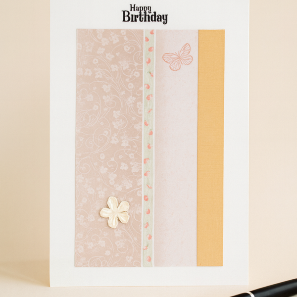 Large Handmade Birthday Card — Soft Florals & Butterfly Detail (7 x 10 inches)