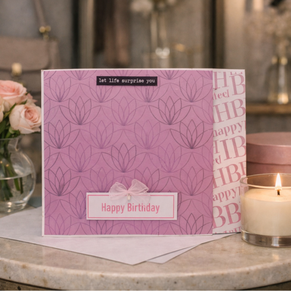 Purple Lotus Birthday Card – Handmade Floral Pattern