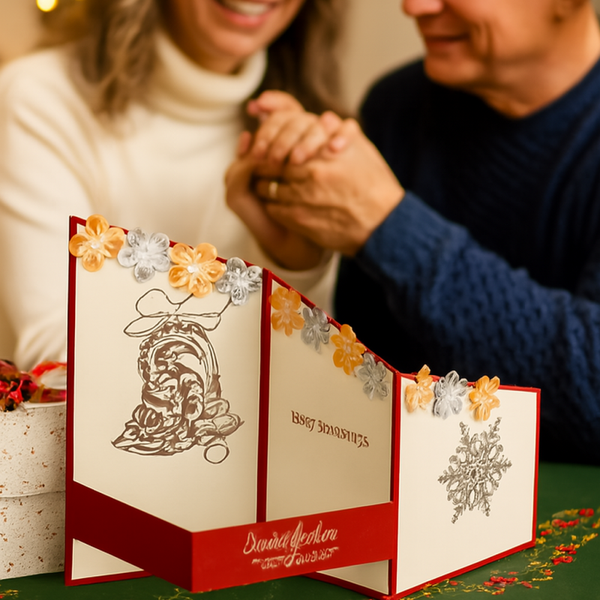 “Snowflakes from Heaven” – Handmade Z-Fold Christmas Card with Glitter Daisy Garland