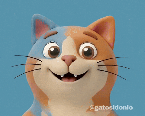 “Animated cat smiling with its tongue slightly out, adding a playful and festive touch beside Christmas cards.”
