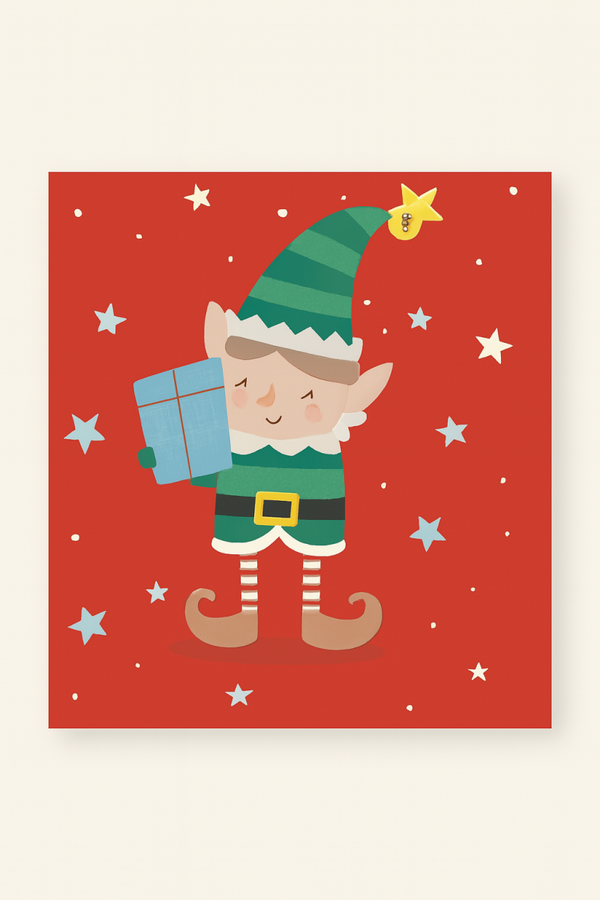 Cheerful Elf Christmas Card for Kids