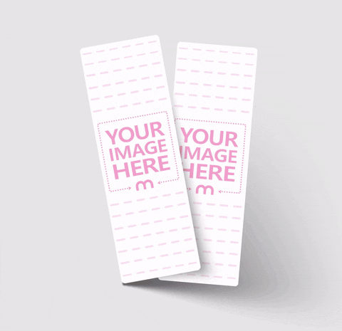 “Animated illustration of two bookmarks showing a person hugging a book while standing on clouds, surrounded by hearts and birds against a light blue sky background.”