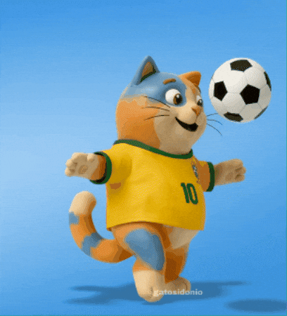 Fun animated cat showing off football skills with a bright, energetic kick.