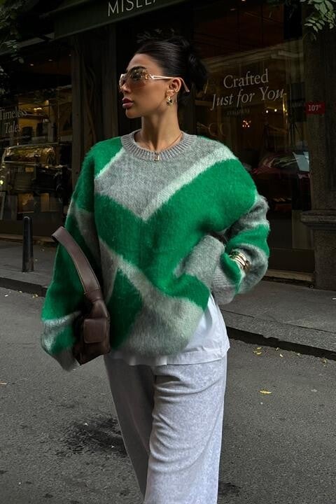 Block Pattern Knit Sweater