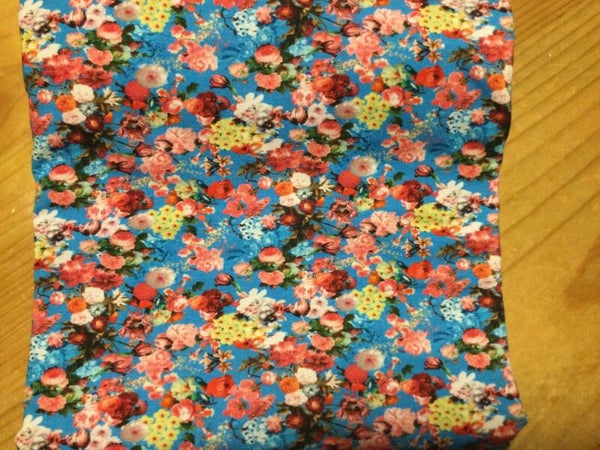 Jersey 200x140 cm blauw met bloemen