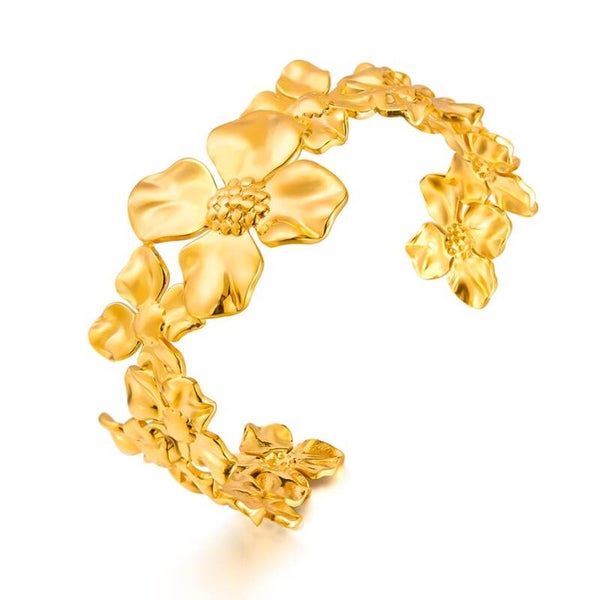 Elegant flower cuff armband goud