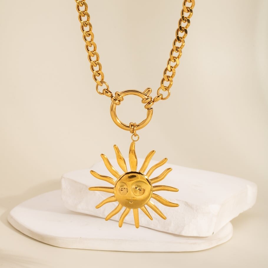 Sun pendant ketting goud