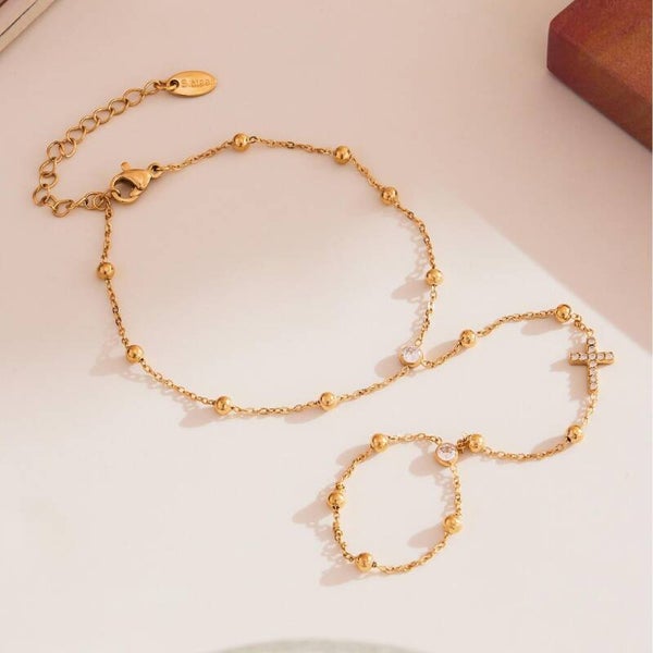 Cross handchain goud