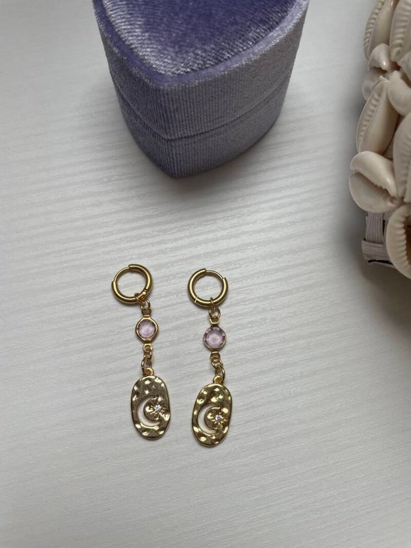 Pink moon oorbellen goud