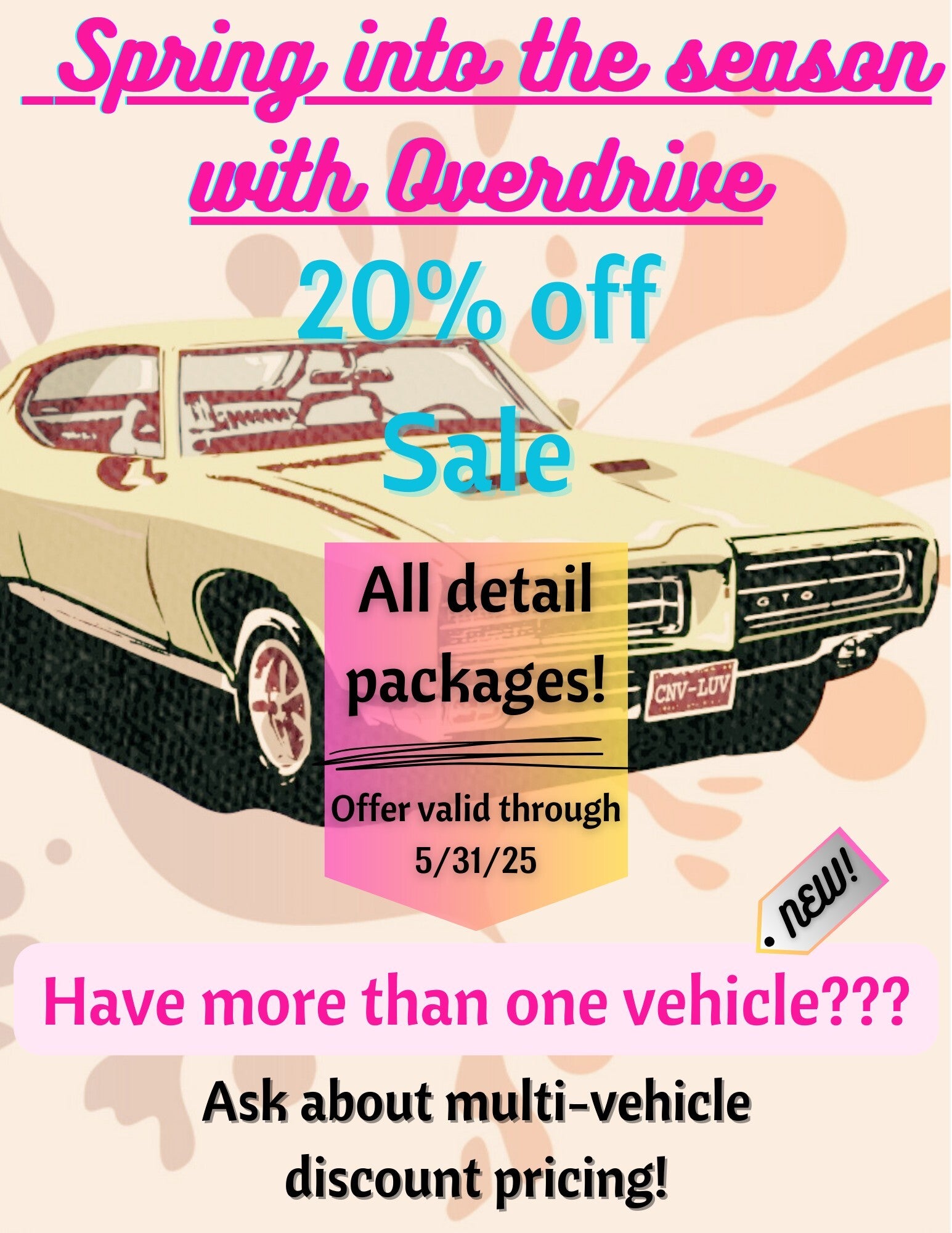 Spring into the season with overdrive 20% off sale on all details, offer valid through 5/1/25