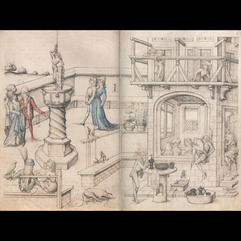 Mittelalterliches Hausbuch von Schloss Wolfegg, Doppelseite fol. 18v–19r