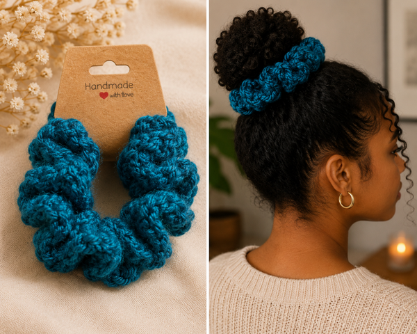 Teal Crochet Scrunchie