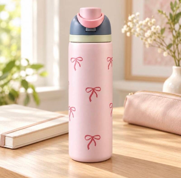 Drinkfles RVS met Roze strikjes 710ml