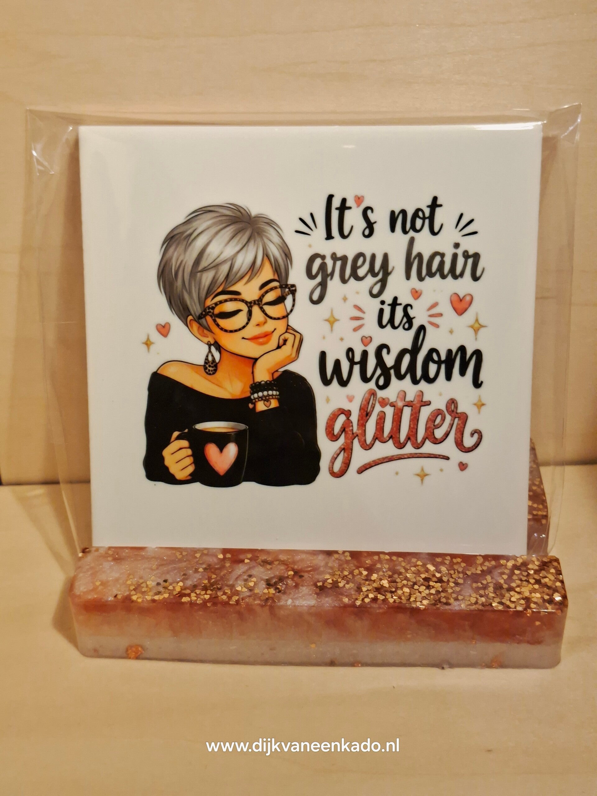 Wisdom glitter kort pittig tegel