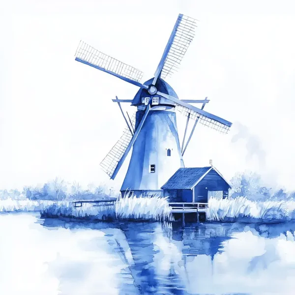 Artige tegel Delfts blauw Molen