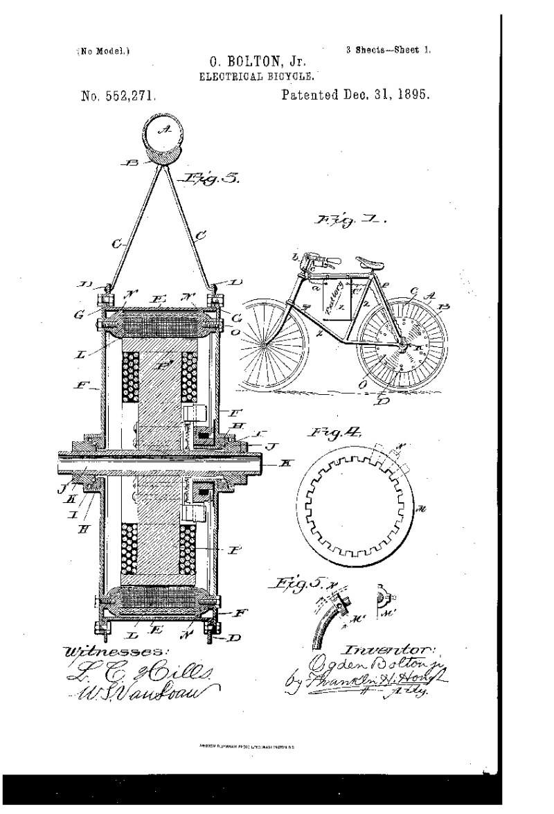 Speedpedelec achterwielmotor 1895 Bolton patent