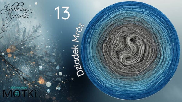 (5) Dziadek Mróz merino/akryl - Jasny szary/średni szary/patyna/ turkus/lazur + lurex: srebro/błękit/niebieski