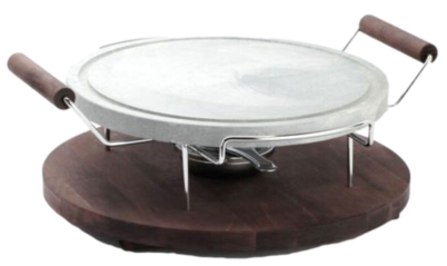 Pietra ollare rotonda con base di legno e fornelletto / diam. cm.30 / 1 pezzo / BISETTI