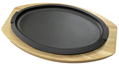 Piatto a servire ghisa ovale con base legno / cm.29x19 base cm.34,6x21,8 / 1 pezzo / PROFESSIONAL THINK