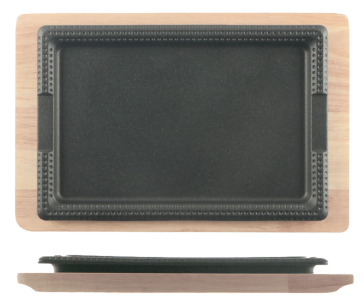 Piastra a servire ghisa rettangolare con base legno / cm.27x18 / 1 pezzo / PROFESSIONAL THINK