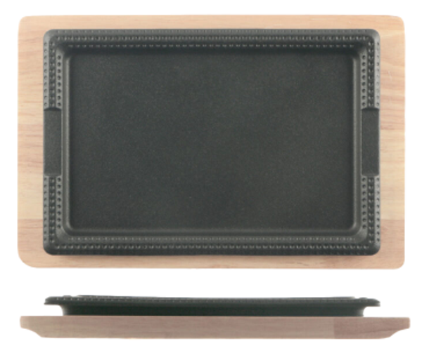 Piastra a servire ghisa rettangolare con base legno / cm.27x18 / 1 pezzo / PROFESSIONAL THINK