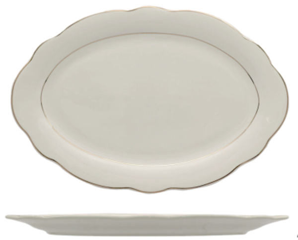 FENIXE GRACE FILO ORO / Piatto Piano Ovale / Porcellana / cm.36x24,5 / 6 pezzi