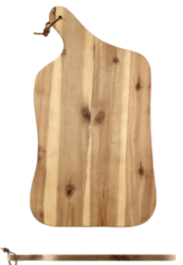Tagliere Sagomato - Legno di acacia cm.42,5x25 H cm.1,5 con manico e cinturino in pelle, appendibile (1) - Cod. AGAP/24143