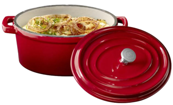 Casseruola Bassa / Ghisa smaltata / Con coperchio / 2 manici / cm 14x11,5 / h cm.6,5 / 1 pezzo / 5 STARS