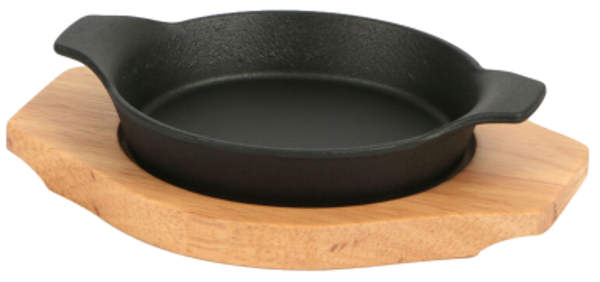Tegame a servire ghisa rotondo con base legno / diam. cm.16 / 2 Manici / 1 pezzo / PROFESSIONAL THINK