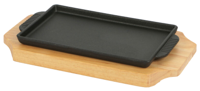 Piastra a servire ghisa rettangolare con base legno / cm.19x12 / 1 pezzo / PROFESSIONAL THINK