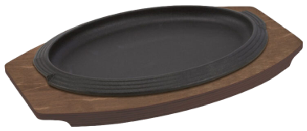 Piatto a servire ghisa ovale con base legno / cm.27x18,5 base cm.31x19,5 / 1 pezzo / ILSA