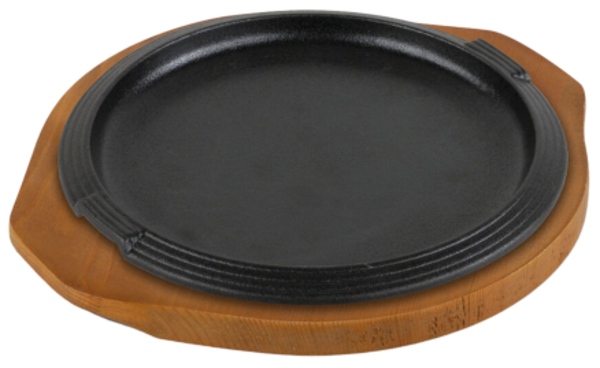Piatto a servire ghisa rotondo con base legno / diam. cm.30 base cm.31x36 / 1 pezzo / ILSA