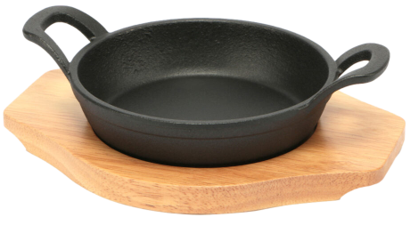 Casseruola a servire ghisa rotonda con base legno / diam. cm.16 / 2 Manici / 1 pezzo / PROFESSIONAL THINK