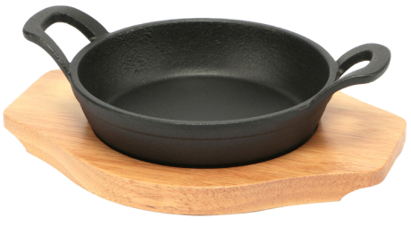 Casseruola a servire ghisa rotonda con base legno / diam. cm.16 / 2 Manici / 1 pezzo / PROFESSIONAL THINK