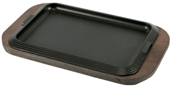 Piatto a servire ghisa rettangolare con base legno / cm.29,5x21,5 base cm.35x22 / 1 pezzo / ILSA