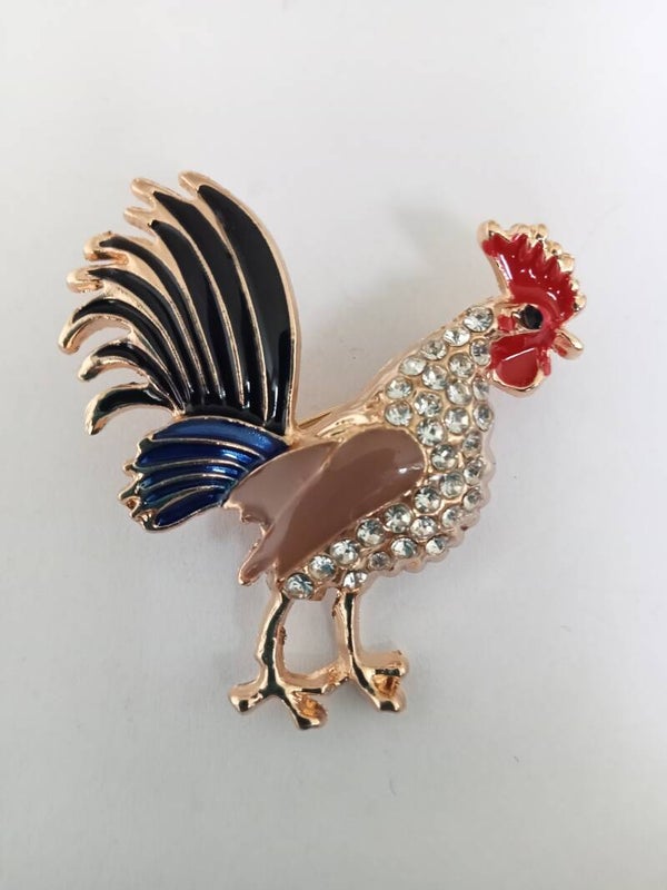 Broche haan met gekleurde stras steentjes 10040