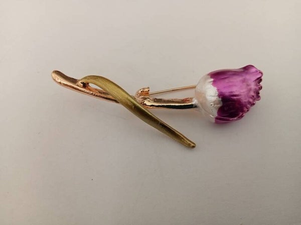 Roze met witte tulp broche 10052