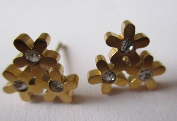 RVS oorstekers met bloemen en stras steentjes 20002