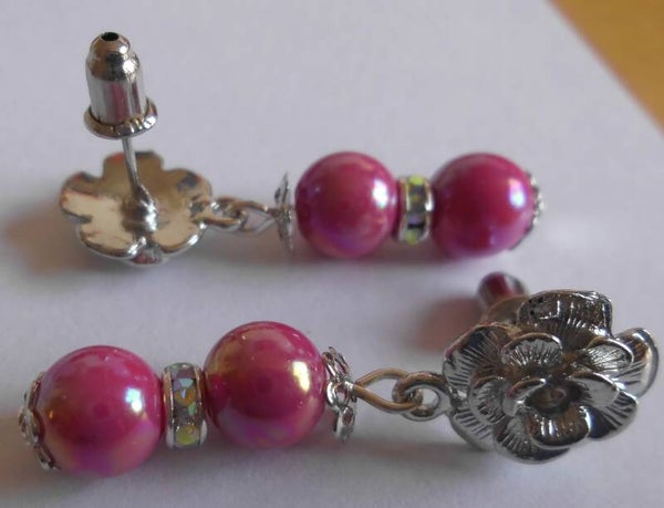 Oorsteker roosje met roze met stras 20178