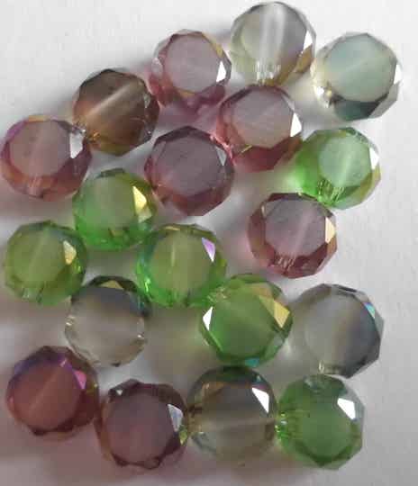 Platte glazen facetkralen cyclam, groen/grijs, groen 6  x 4 mm kr90097 k7