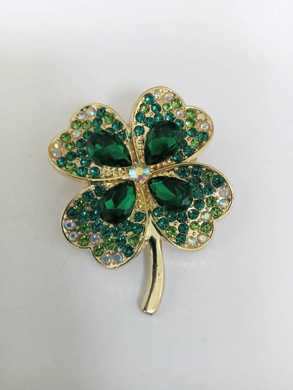 Klavertje 4 broche met stras steentjes 33042