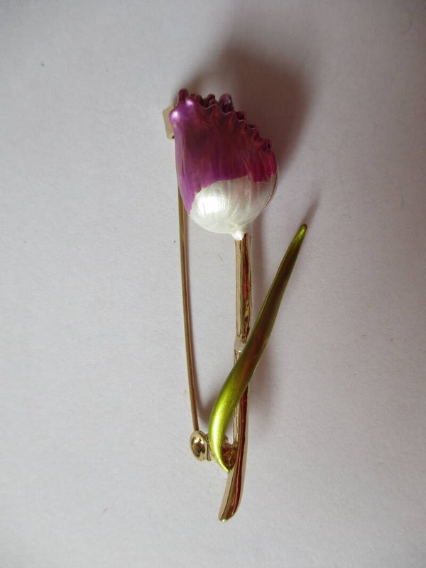 Broche roze met witte tulp 44024